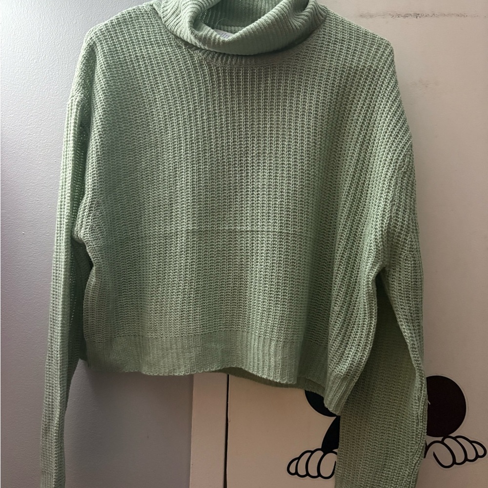 Ambiance Sage Cowl Crop Neck Sweater